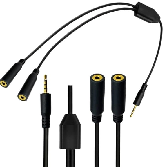 mistyhony 30cm Gold Plated 4 Pole 2.5mm Male to Dual 2.5mm Female Y Splitter Audio Microphone Extension Cable
