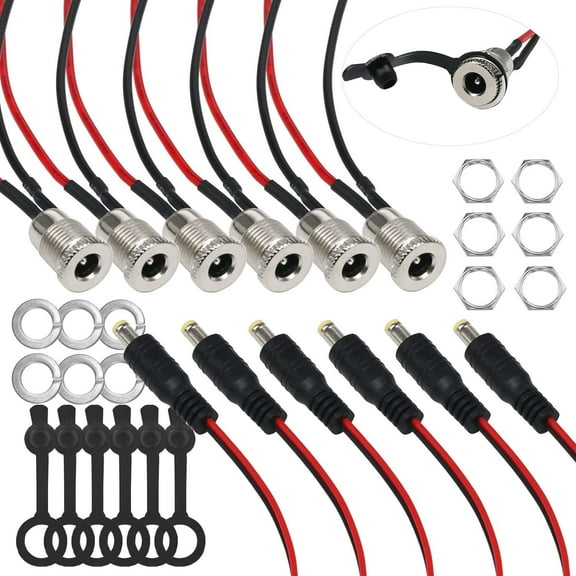 mistyhony 6 Sets 5.5 x 2.1mm DC Power Jack Threaded Female Panel Mount Barrel Connector Adapter Kit with Cover Cap OLA012