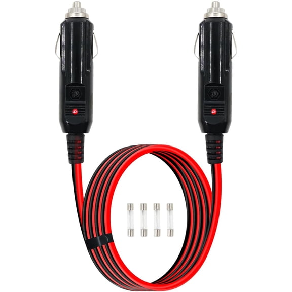 mistyhony Heavy Duty 14AWG 12V Car Cigarette Lighter Power Cable, Cigarette Lighter Male to Male Charger Cord with LED Lights and 15A Fuse(3m/9.8ft)