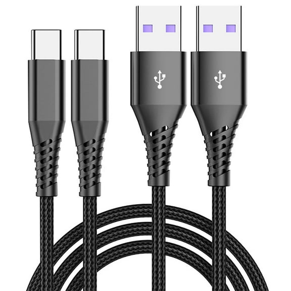 mistyhony Premium USB Type-C Cable 2-Pack, 6ft Braided Fast Charging Cord, 3A Quick Charge, Black, Nylon Reinforced, Compatible with USB-C Devices