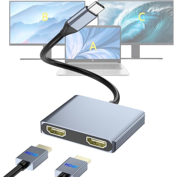 mistyhony USB C to Dual HDMI Adapter,Docking Station Dual Monitor,Type C to HDMI Splitter for 2 Monitors,Supports 4K@60Hz and Dual 4K@30Hz. (MacOS only Supports SST Mode) for Laptop HP Dell Surface