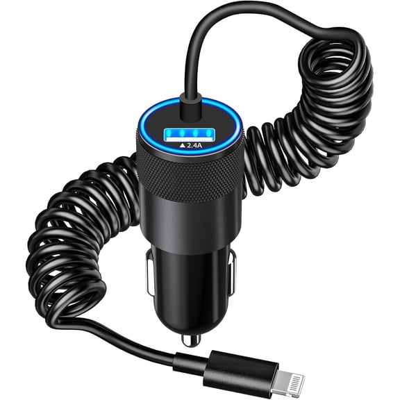 mistyhony Fast Car Charger,4.8A Dual USB Power Fast Charging Cigarette Lighter+6FT Coiled Cable Compatible with iPhone 14 13 12 11 Pro Max XS Mini XR X 8 SE iPad