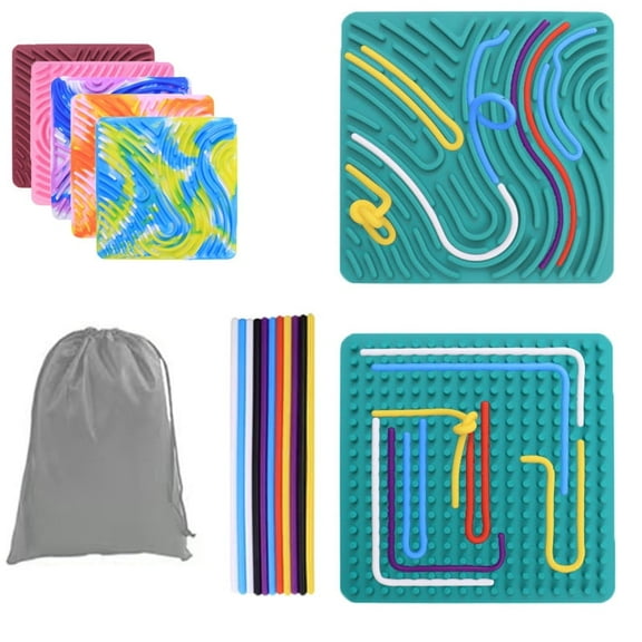 miuhuy Sensory Activity Board, Silicone Fidget Toy Silent, No Mess for Calming/Stress/Anxiety/ADHD & Autism Kids & Adults, Travel Sensory Activity Board with Portable Storage Bag & 20 Strings