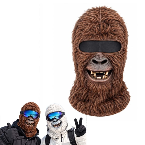 mivalea Gorilla Bigfoot Ski Mask Balaclava Funny 3D Furry Full Face Neck Cover Two Layer Windproof Warm for Skiing Snowboarding Cycling Winter Outdoor Party Costume