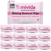 mivida Hypoallergenic Individually Wrapped Makeup Remover Wipes with Vitamin E, Fragrance-Free, 100 Count