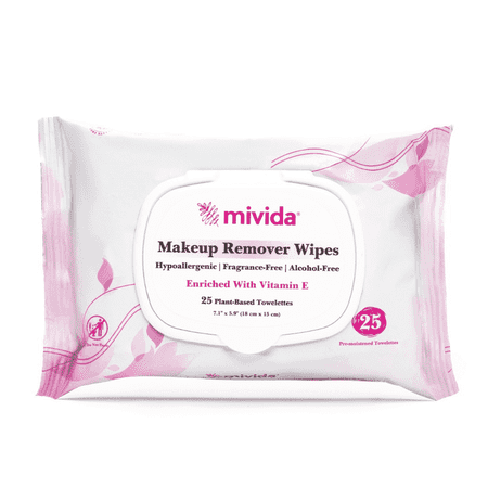 mivida Hypoallergenic Makeup Remover Wipes, Vitamin E & Fragrance-Free, 25 Count