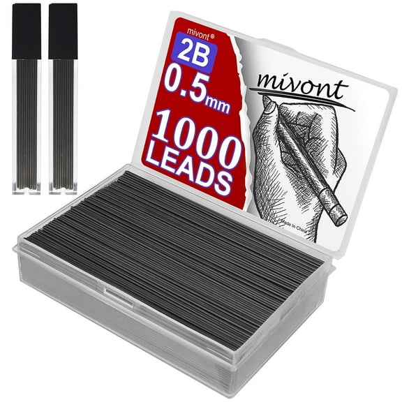 mivont 1000 X 0.5mm 0.5 Millimeter Lead Refills for Mechanical Pencils Lead Automatic Pencil Lead Black 2B (0.5mm Length:9cm)