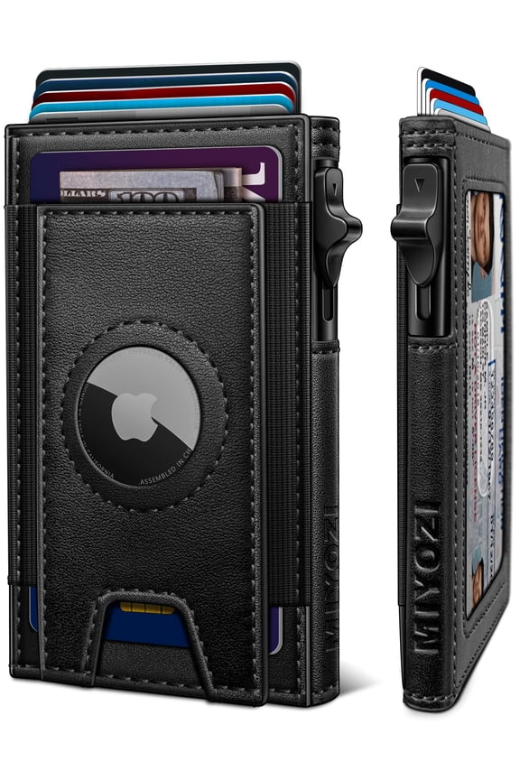 Airtag Wallet for Men, Slim Pop Up Credit Card Holder RFID Blocking Mens Minimalist wallet for 7-9 Cards ID Window, with Gift Box A101