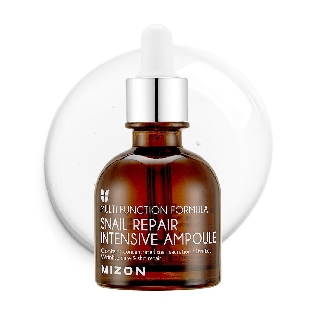 MIZON Snail Repair Intensive Ampoule with Snail Mucin, Hyaluronic Acid & Vitamin E Hydrating & Wrinkle Care Serum for Skin Elasticity & Repair 1.01 fl oz