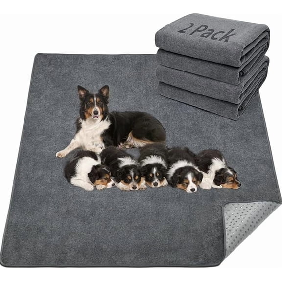 mjw001 2 Packs Extra Large Reusable Dog Mat for Floor, Non-Slip Washable Pee Pads for Dogs, Fast Absorbent Pet Whelping Pads, Puppy Playpen Mat for Incontinence, Housebreak, Crate (36"x48"-Gray)