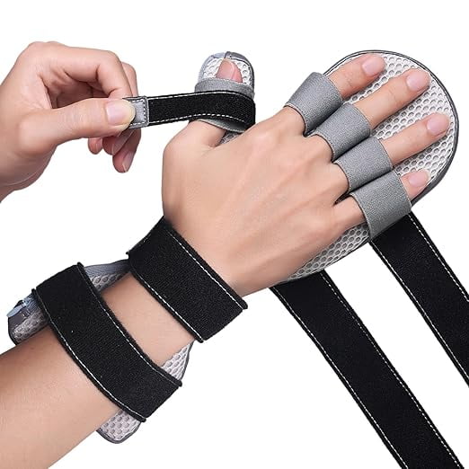 mlp002  Stroke Hand Brace Splint for Straightening Fingers with 5 Fingers Resting Support,Prevent Fingers Curling, Dupuytren's Contractures, Hand Spasms, Fit Right & Left, Men & Women - L