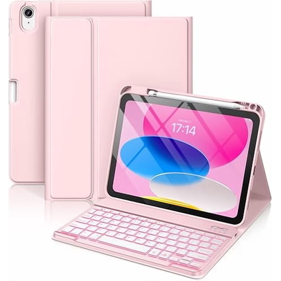 mlp002  for iPad 11th 10th Generation Case with Keyboard - 7 Colors Backlit Wireless Detachable Folio Keyboard Cover with Pencil Holder for iPad 11-inch A16 2025 10th Gen 10.9 Inch 2022 (Light Pink)