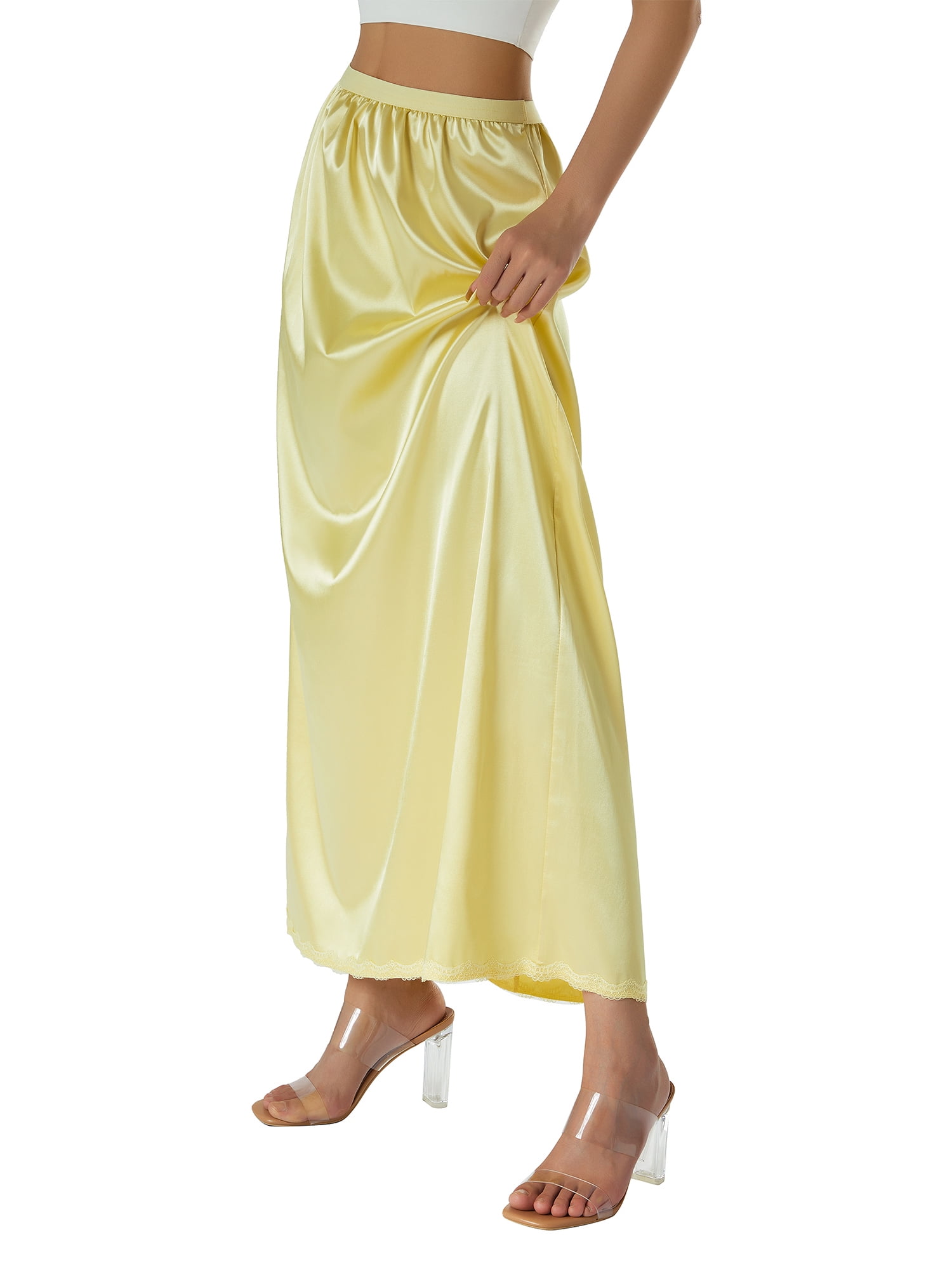 mlpeerw Half Slip Lace Long Underskirt Women's Satin Half Slip Half