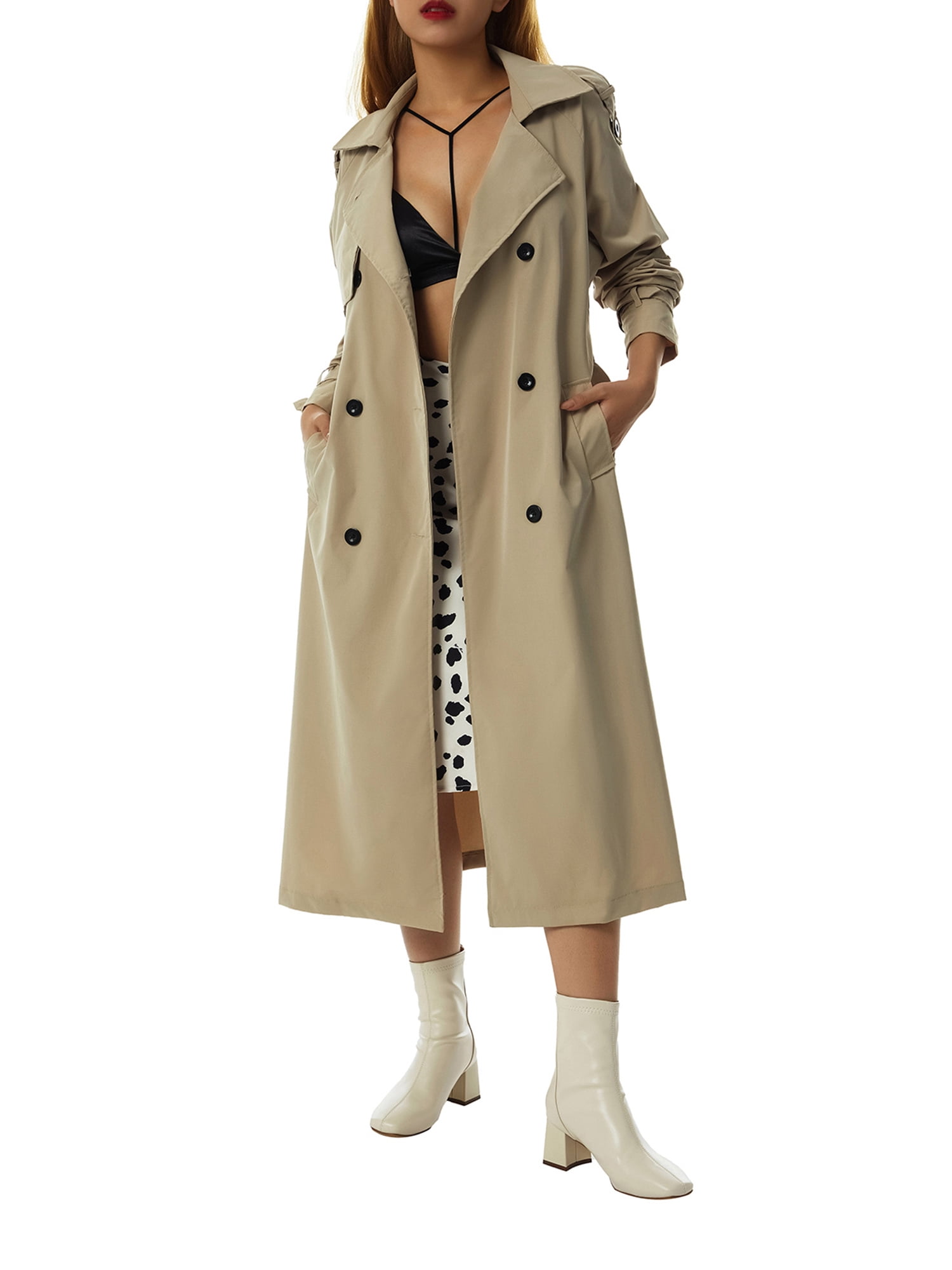 mlpeerw Women's Waterproof Double-Breasted Trench Coat Classic Lapel ...