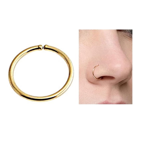 21 GA Sterling Silver Snug Fitting Nose Open Ring Hoop Huggie Piercing Jewelry for Women Sold As One (10mm / 18 Gauge, 14K Gold Filled)