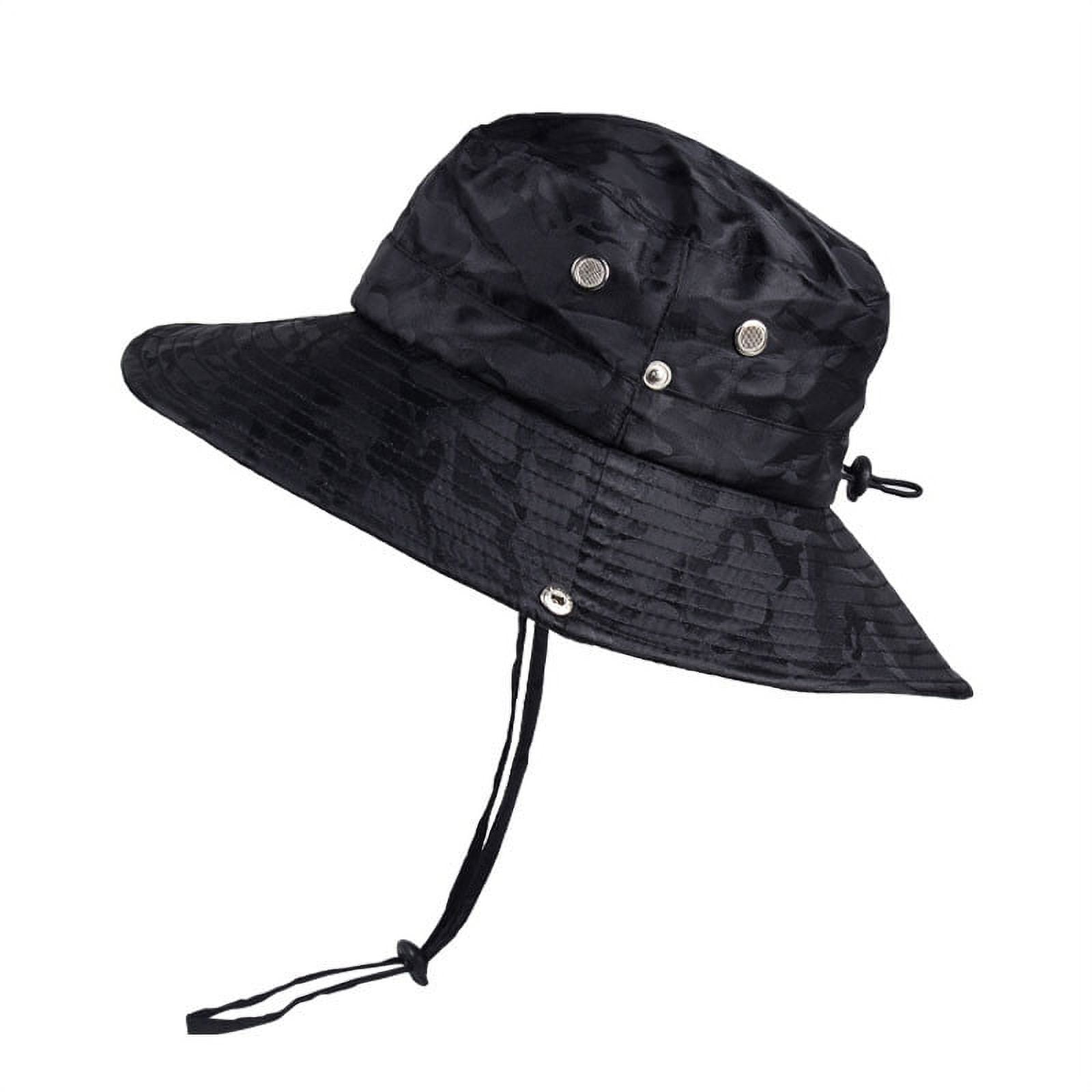 mnjin baseball caps men's bucket hat outdoor camouflage breathable  sunbonnet anti-uv drawstring beanies for winter black