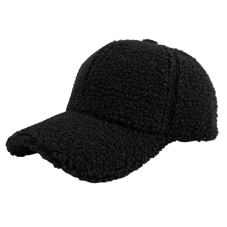 mnjin baseball caps winter flannel baseball cap for men women teddy sports  hats warm winter outdoor travel gift beanies for winter black 