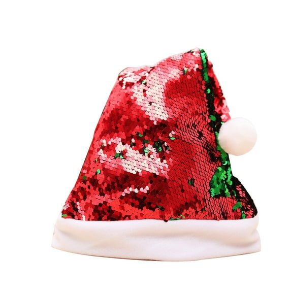 mnjin christmas decorations double sided reversible christmas sequin hat colorful beaded plait adult antlers christmas hat c