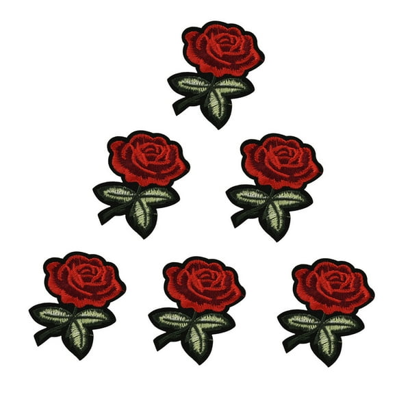 mnjin diy fabric applique embroidery badge patch decor 6pcs rose clothes home diy red