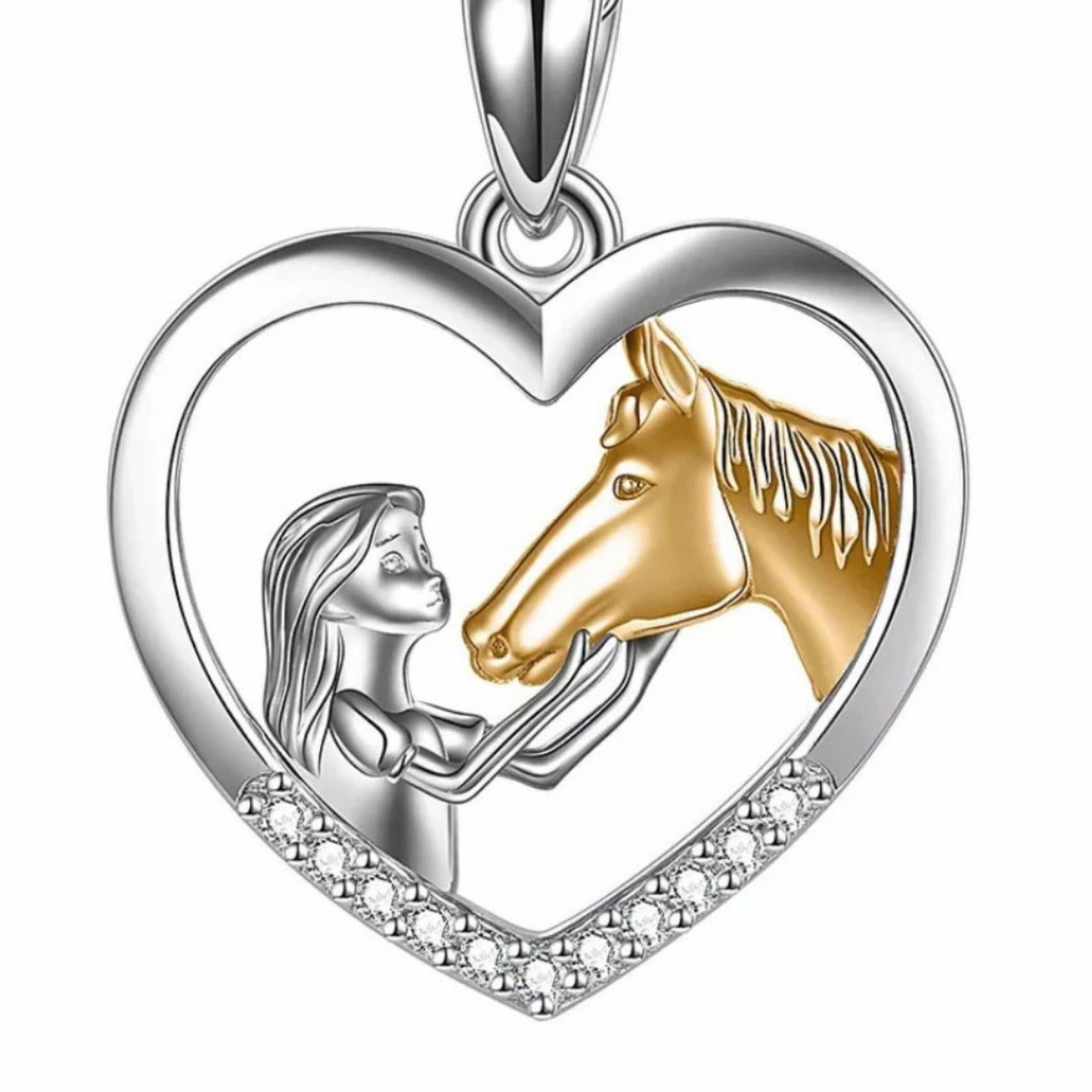 mnjin fashion girl and horse two color cute animal pendant necklace