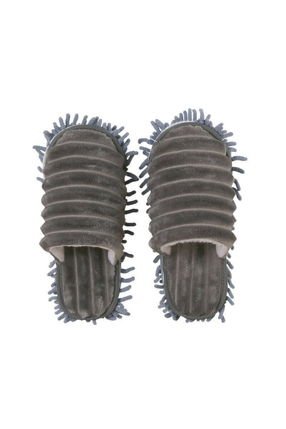 lazy mop slippers walking cleaning dust warm durable polishing floor 1 pair gray l