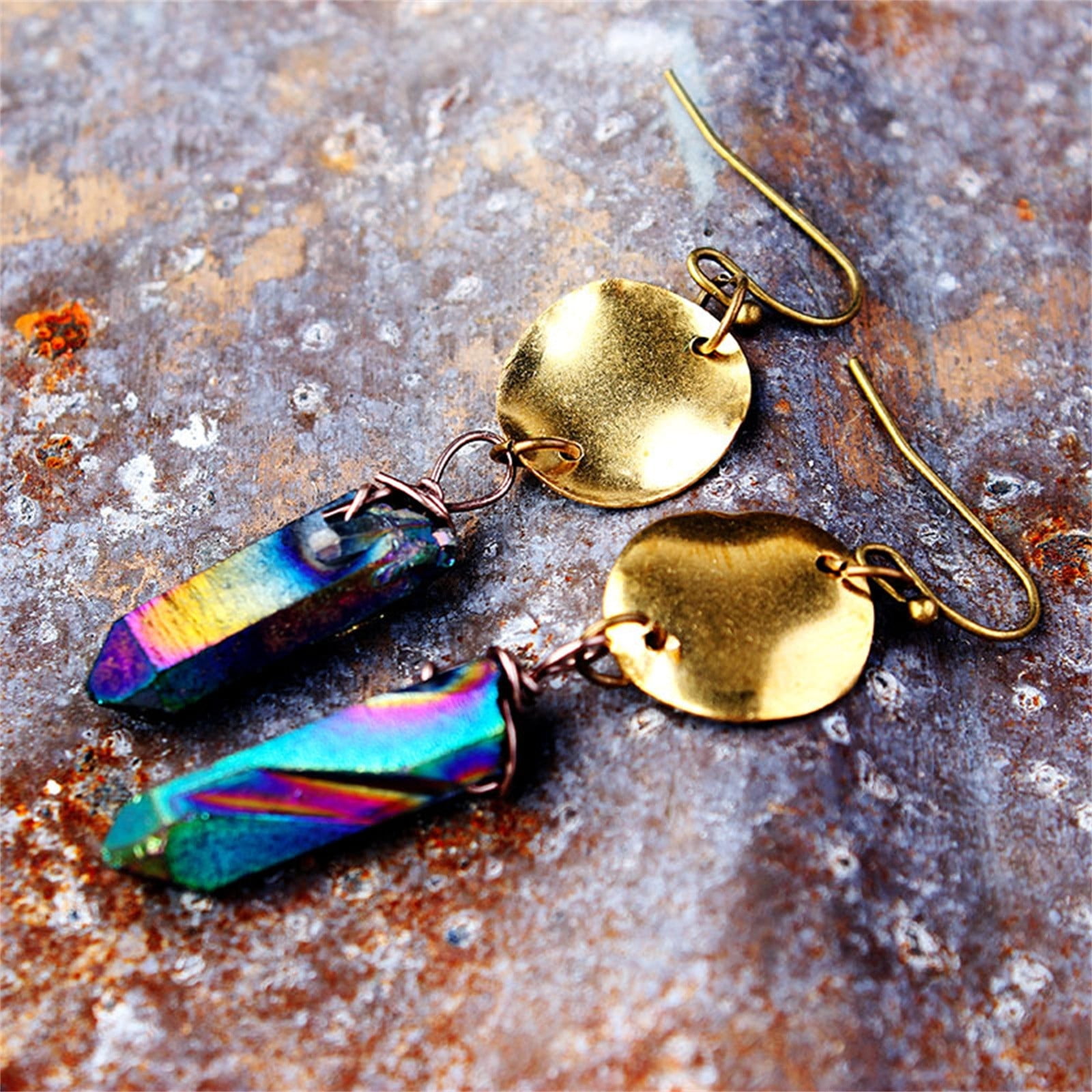 mnjin natural stone stone earrings creative handmade winding multi color quartz pendant ear real healing amethyst quartz earrings eardrop c Walmart