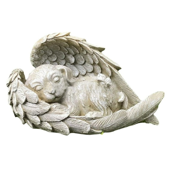 mnjin pet resin statue dog cat sleeping in angel wing pet statue-in memory of friend b