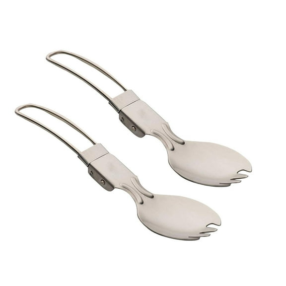 mnjin portable folding dual-use cutlery spoon steel spoon stainless with fork fork kitchenï¼dining & bar silver