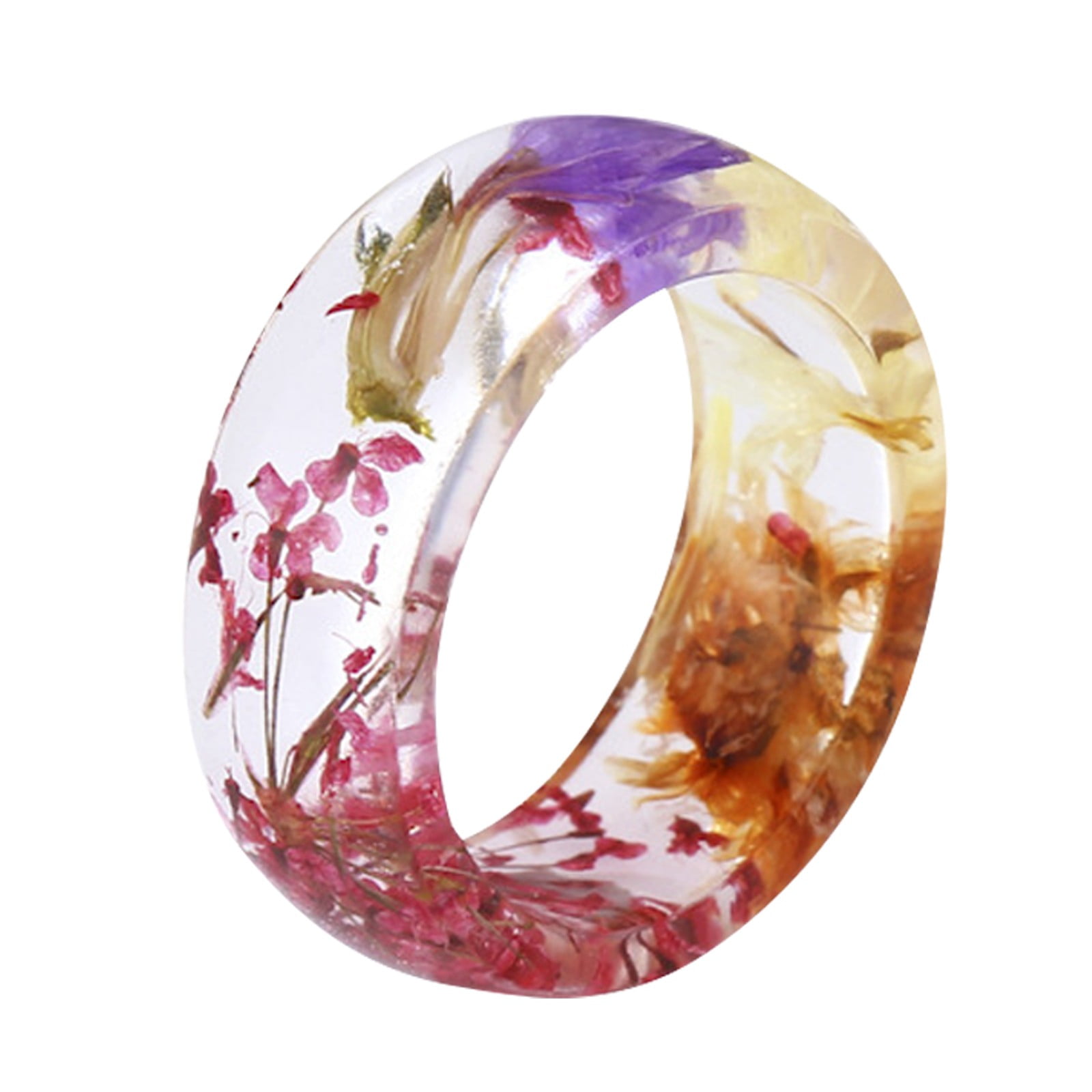 Mnjin Resin Ring Beautiful Flower Resin Rings Gift For Women And Men  Fashion Jewelry Special Gifts B 