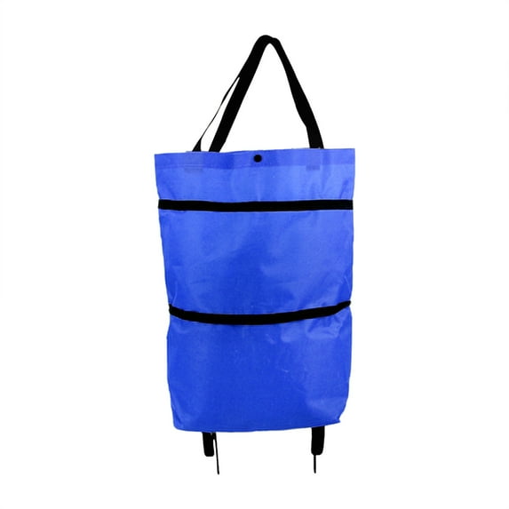 mnjin shopping trolley bag portable multifunction folable tote bag shopping cart reusable grocery bags with wheels rolling grocery cart blue