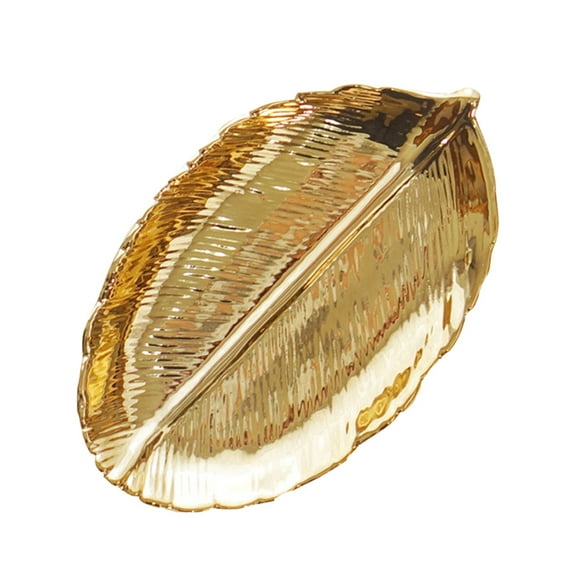 mnjin small golden leaf tray ceramic decorative gold trinket dish ring dish gold leaf jewelry bowl dish vanity tray gold