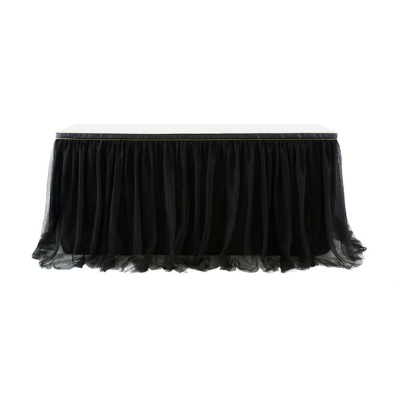 mnjin tulle table skirt high-end gold-rimmed mesh birthday wedding party decoration black