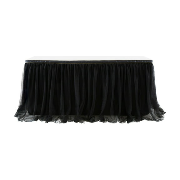 mnjin tulle table skirt high-end gold-rimmed mesh birthday wedding party decoration black