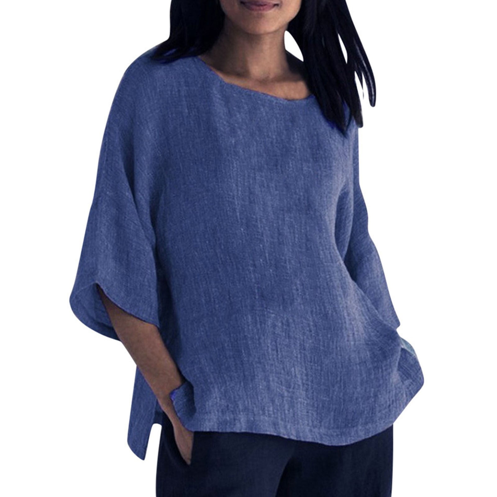Ladies Casual Loose Long-sleeved Linen Shirt Plus Size Women main image 1