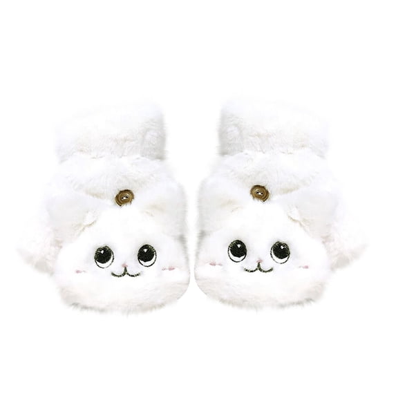 mnjin women girls gloves warm soft cute cat convertible flip top winter fingerless thick mittens for teen white a
