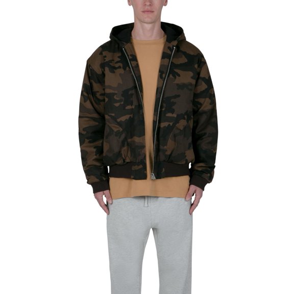 mnml Men's Camo Zip Up Jacket, Green, XS