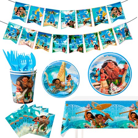 Moana Party Set,86 pcs Moana Birthday Party Decorations Tableware Packs Includ Moana Tablecloth Plates Cups Napkins etc Moana Party Supplies