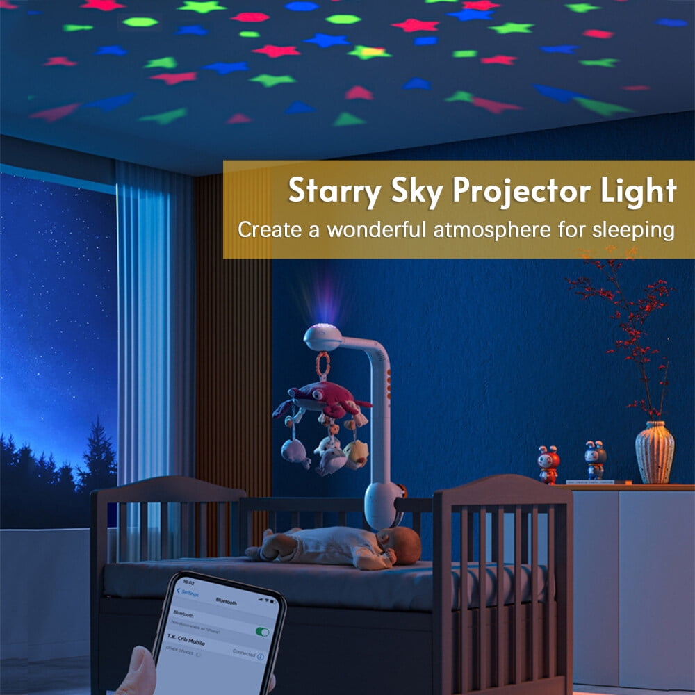 mobile for Multifunctional Crab Musical Mobile Toy Starry Projector Light with 360° Rotatable Cute Cartoon Hanging Rattles Pendants for Newborn Infants