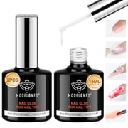 modelones 9 in One Gel Nail Glue Brush On Nail Glue 15 ml for tips, Rhinestones, Base Coat, Blooming Art Gel Kit for Acrylic tips U V Lamp Needed 2Pcs
