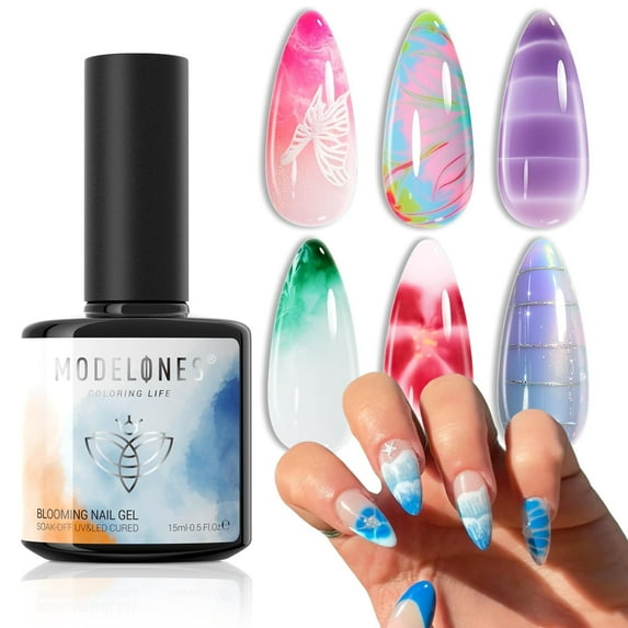 modelones Blooming Gel Nail Polish, 15 ml Clear Nail Art Accessories Stuff for Spreading Effects, Floral Print, Marble, Watercolor Design