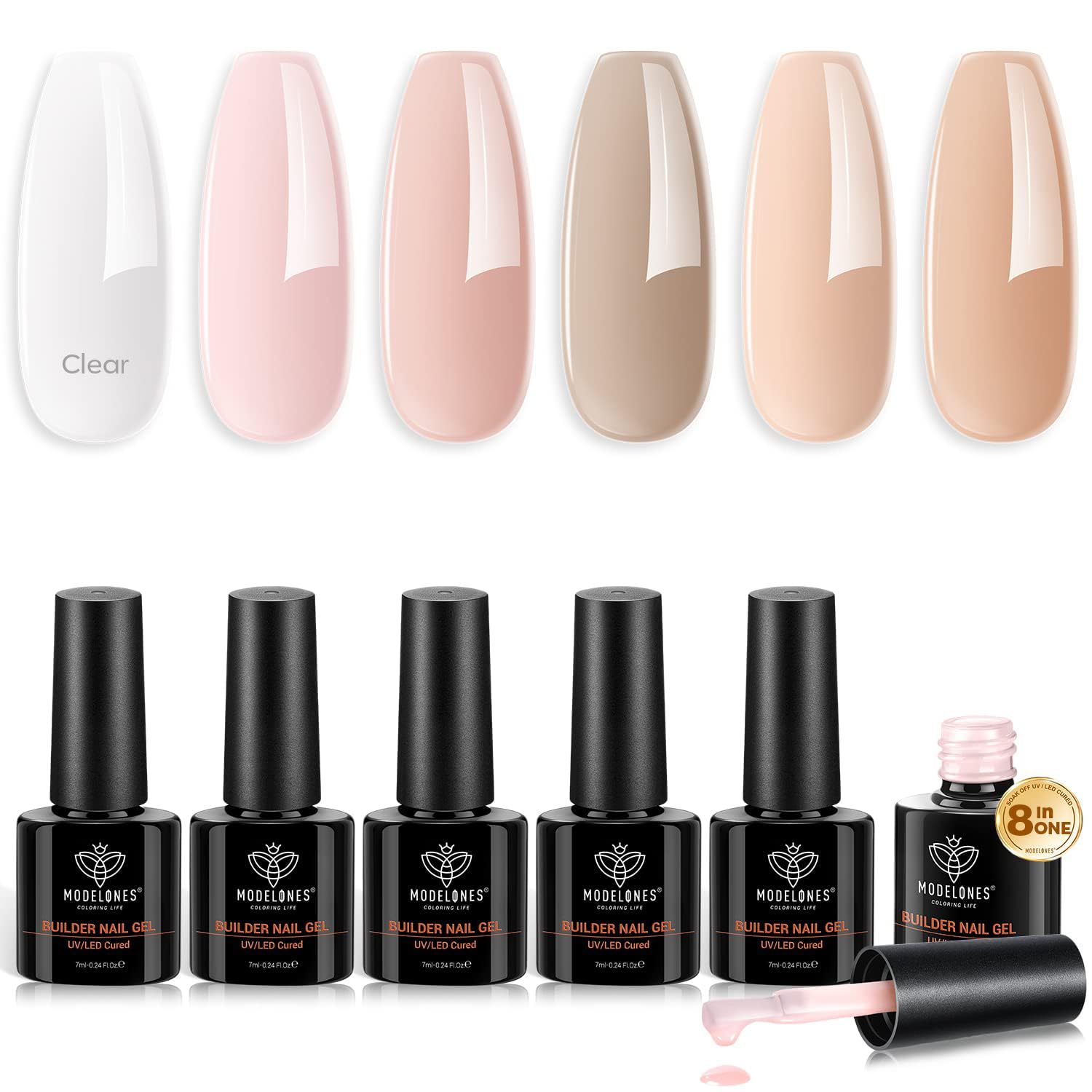 modelones Builder Nail Gel 6 Colors, 8inOne Gel Builder Set for Nail