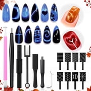 modelones Cat Eye Magnetic for Nails,15PCS Cat Eye Gel Nail Polish Magnet Tools Powerful Set Wand Magnet Summer Nail Polish Square Round Magnet Stick Diverse Glassy Cateye Effect