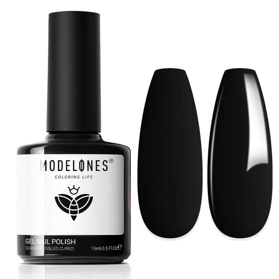modelones Gel Nail Polish, 1 Pcs 15 ML Black Gel Polish Pure Black Nail Polish Spring Summer Color Nails Soak Off Nail Art Manicure Home Gift for Women Girl
