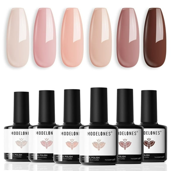 modelones Gel Nail Polish Kit -6 Colors Fall Nude Pink Gel Polish Set Skin Tones Neutral Brown Soak Off Gel Nail Kit Need Nail Lamp Manicure DIY Nail Art Salon Home Gift