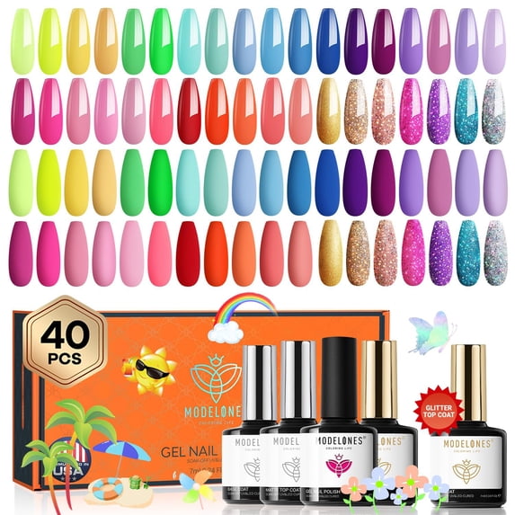 modelones Gel Nail Polish Set, 36 Pastel Rainbow Colors 7ML Soft Pink Red Green Summer Neon Gel Polish Glitter Nude Soak Off LED Gel Nail Polish Kit Nail Art for Starter DIY Holiday Gift