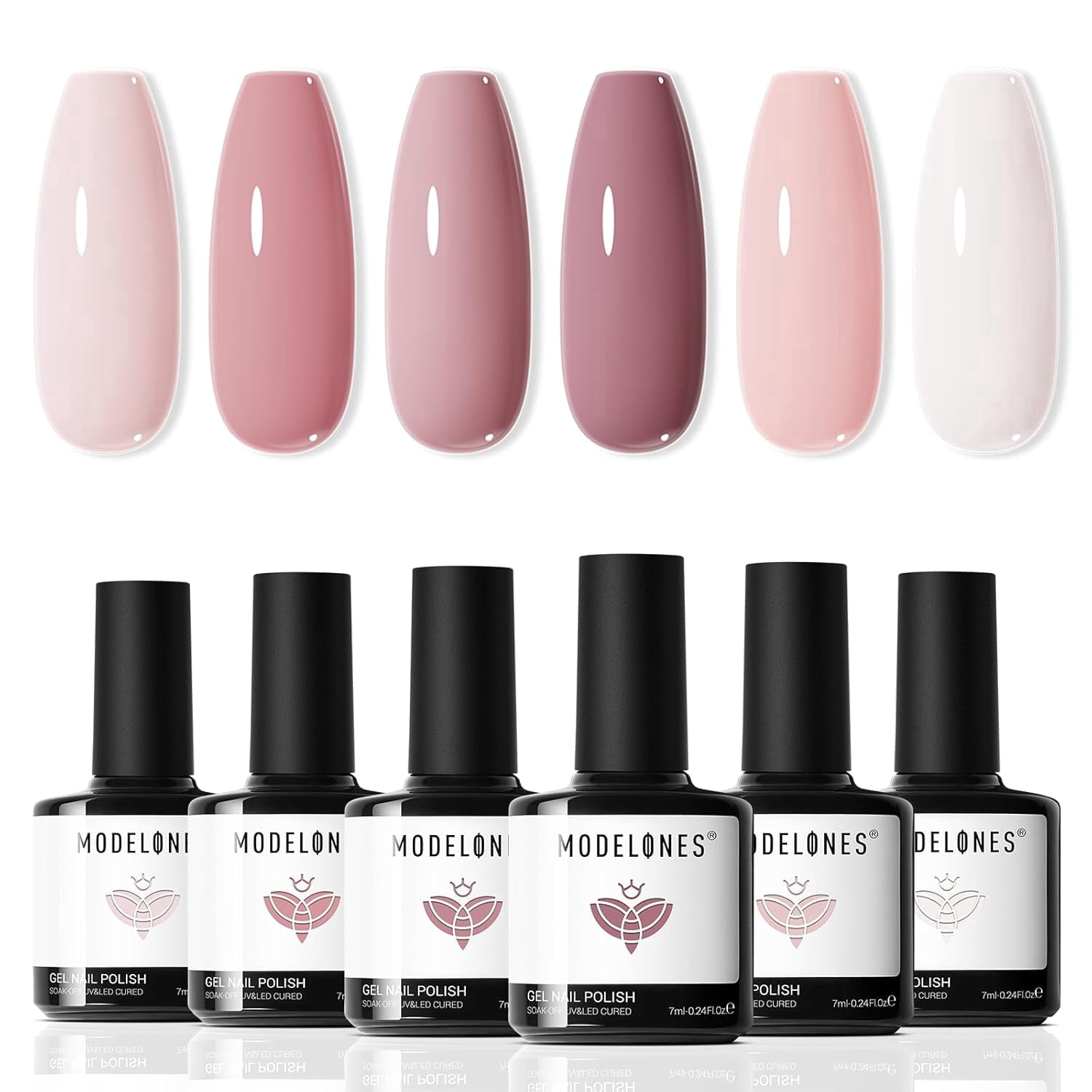 modelones Gel Nail Polish Set - 6 Colors Nude Pink Milky White Gel Polish Set Light Neutral Pink Nail Polish Barely Pink Soak Off LED Starter Kit Popular Nail Art DIY Manicure Gifts