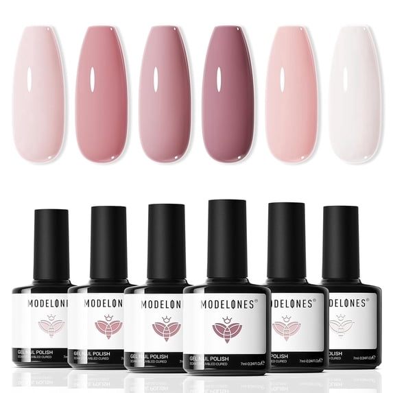 modelones Gel Nail Polish Set - 6 Colors Nude Pink Milky White Gel Polish Set Light Neutral Pink Nail Polish Barely Pink Soak Off LED Starter Kit Popular Nail Art DIY Manicure Gifts
