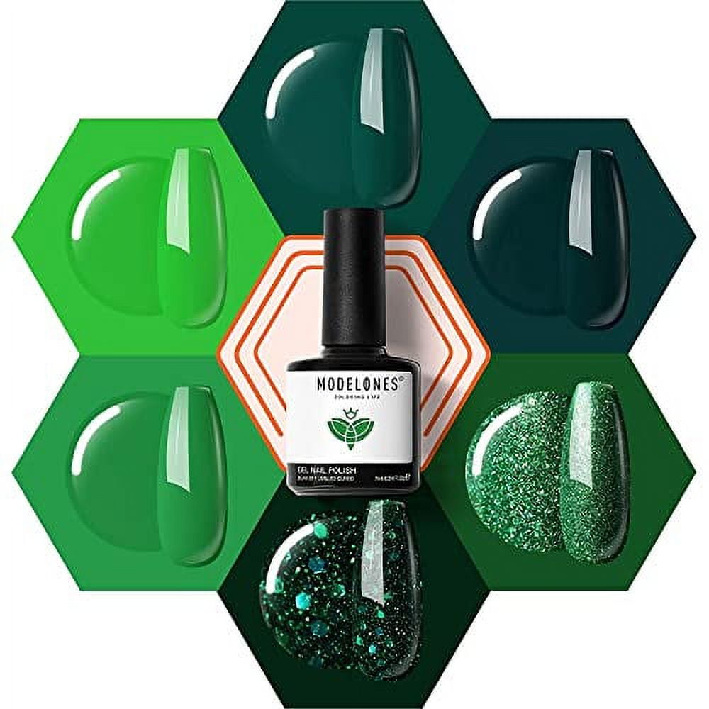 modelones Green Gel Nail Polish Set, 6 Colors Dark Green Glitter Gel