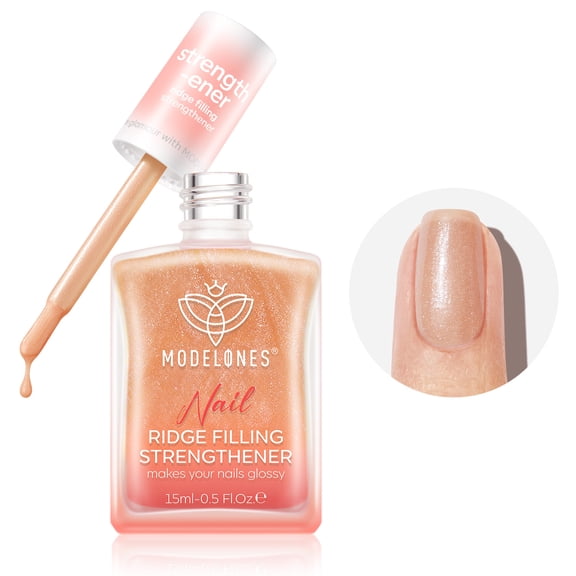 modelones Nail Strengthener, 8-in-One Nail Ridge Filler Base Coat Nail Polish Repair Nail Growth Treatment for Thin and Damaged Nails, Sparkling Champagne, 15ml