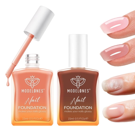 modelones Nail Strengthener and Growth, 2PCS Pink Berry Brown Nail Polish For Damaged Nails & Toenails Repair Nail Hardener Extra Strong Growth Fall Nail Polish Base Coat Nail Care Nail Stuff 30ml